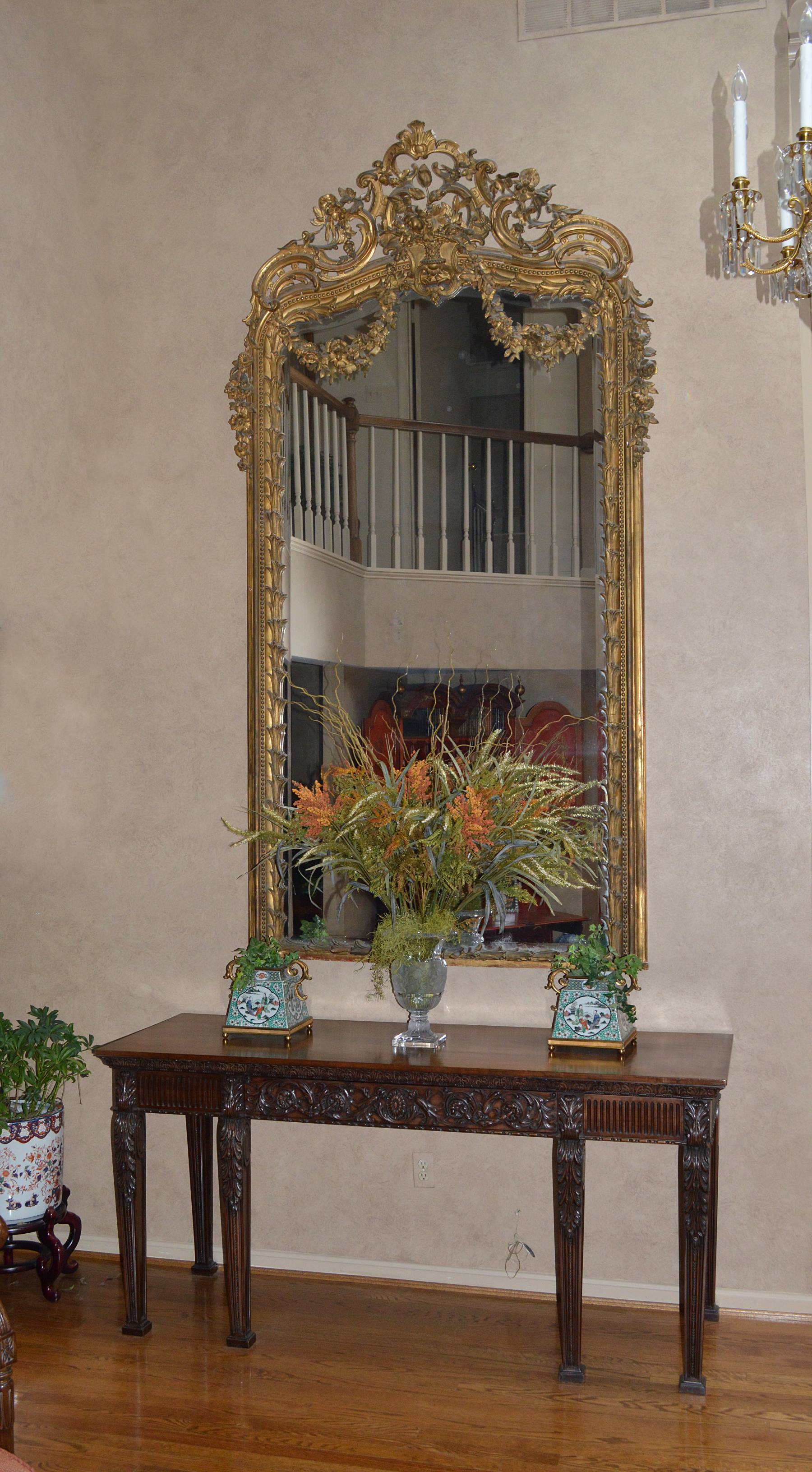 Louis XV style, giltwood and gilt gesso pier mirror of large dimensions