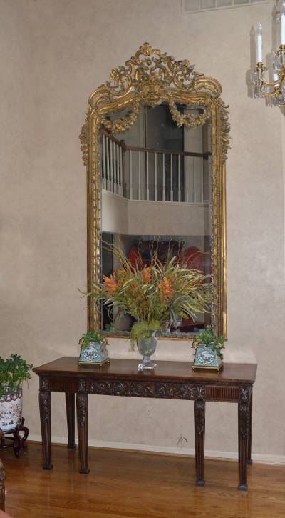 Louis XV style, giltwood and gilt gesso pier mirror of large dimensions