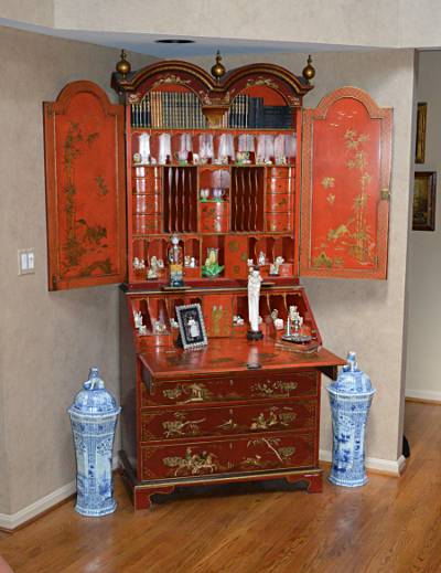 English, George I style, chinoiserie, fall-front secretary