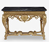 French Régence giltwood table with nero antico marble top