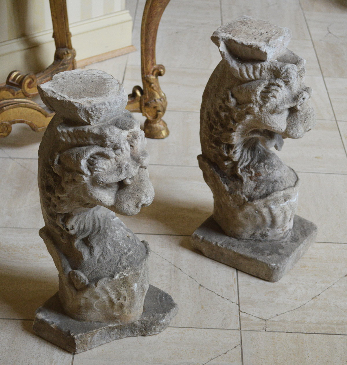 Pair of second-century style, limestone trapezophorum