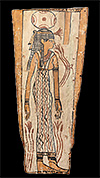 Egyptian, Ptolemaic Period, polychrome-painted wood sarcophagus panel