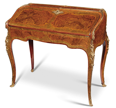 French, Louis XV style, marquetry-inlaid bureau de pente