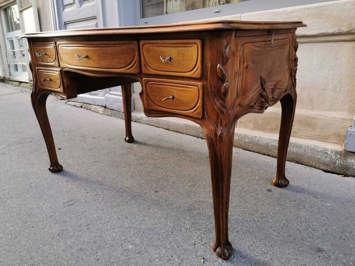 Exceptional, French, Art Nouveau period bureau plat