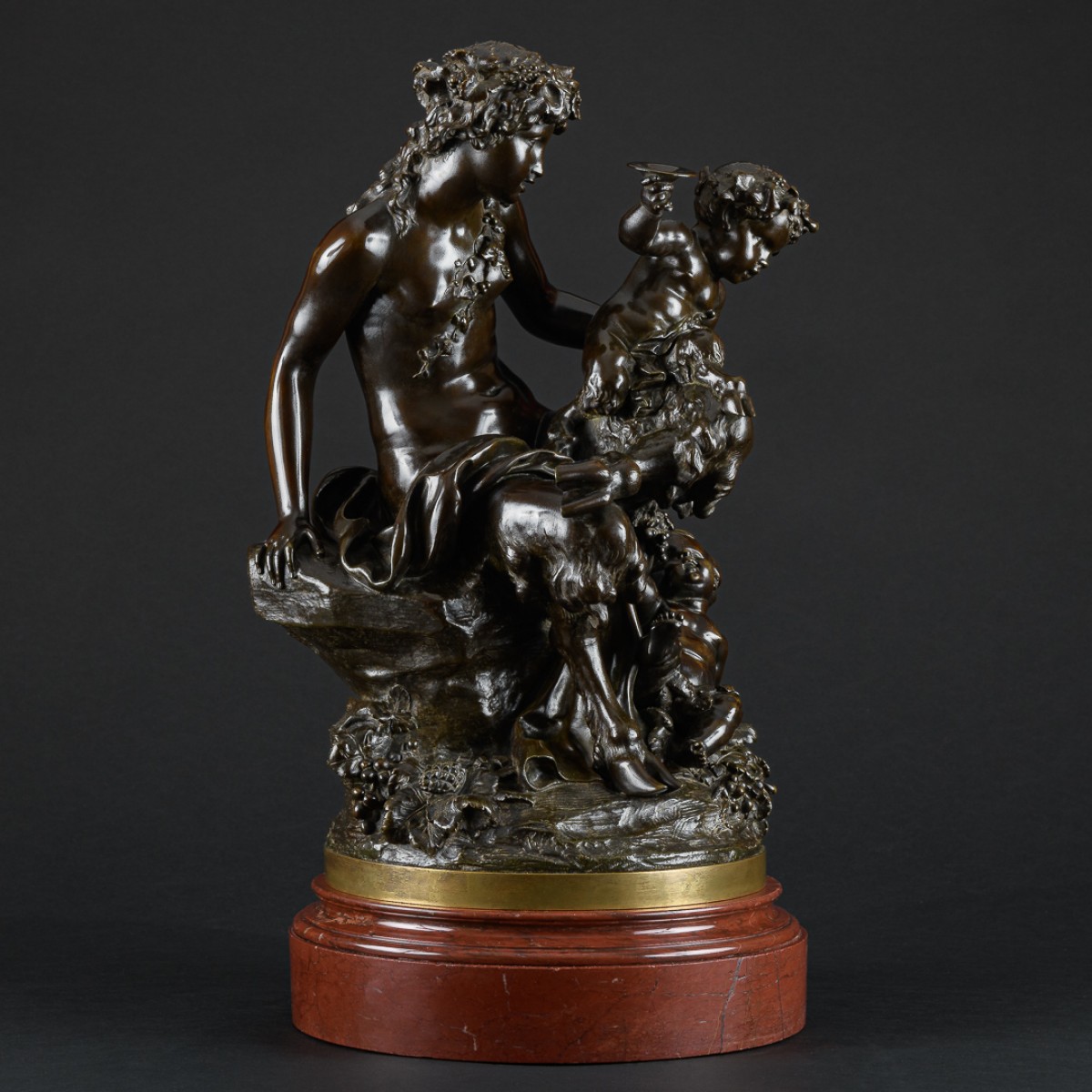 Faunesse With Child And Bacchus, Late 19th century bronze group Signed Clodion