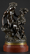 Faunesse With Child And Bacchus, Late 19th century bronze group Signed Clodion
