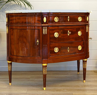 French, Louis XVI period, demi-lune, bronze-mounted commode