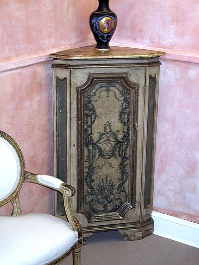 Pair of Italian, painted corner cabinets