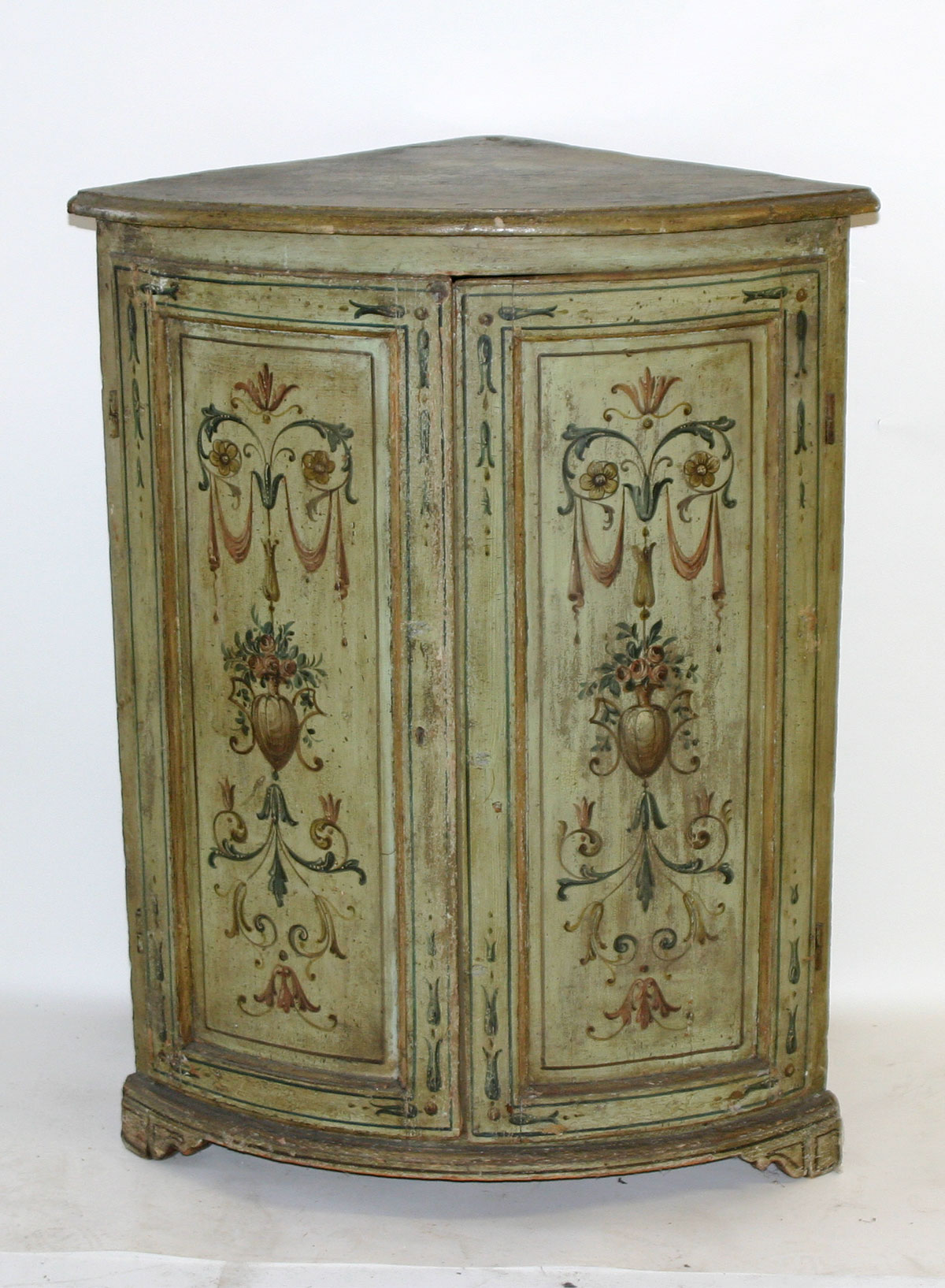 Pair of Italian, Neoclassical, painted corner cabinets