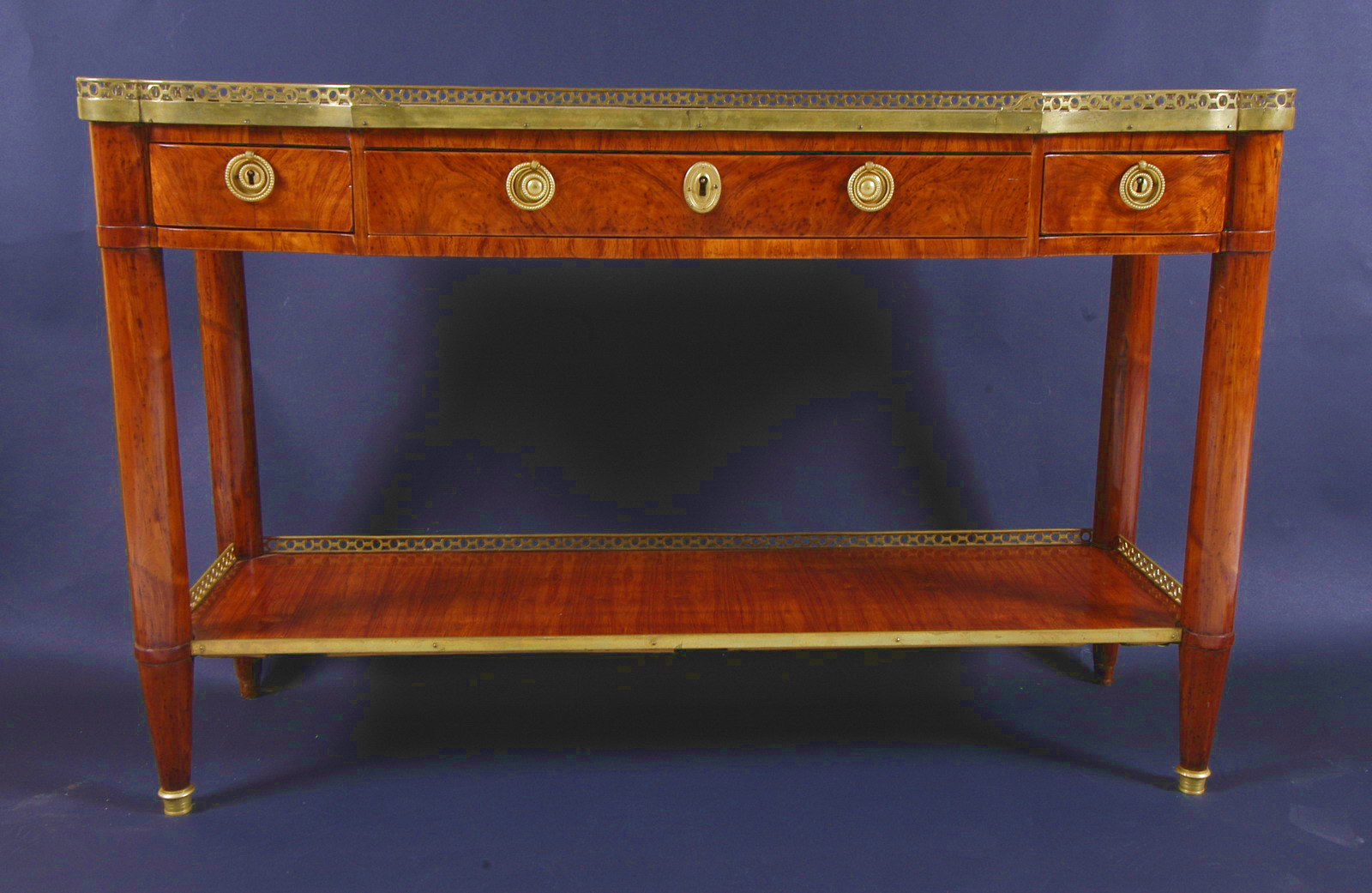 Louis XVI period, brass mounted, walnut and kingwood console desserte