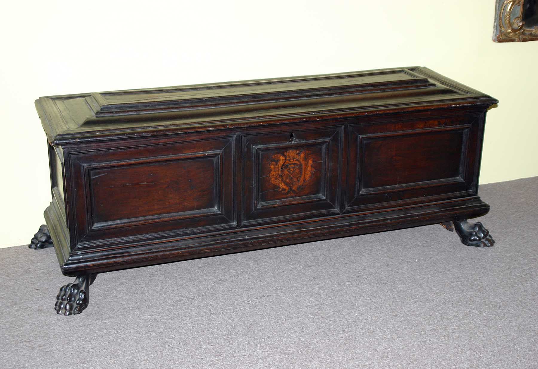 Italian, Renaissance period, intarsia-inlaid and paneled cassone