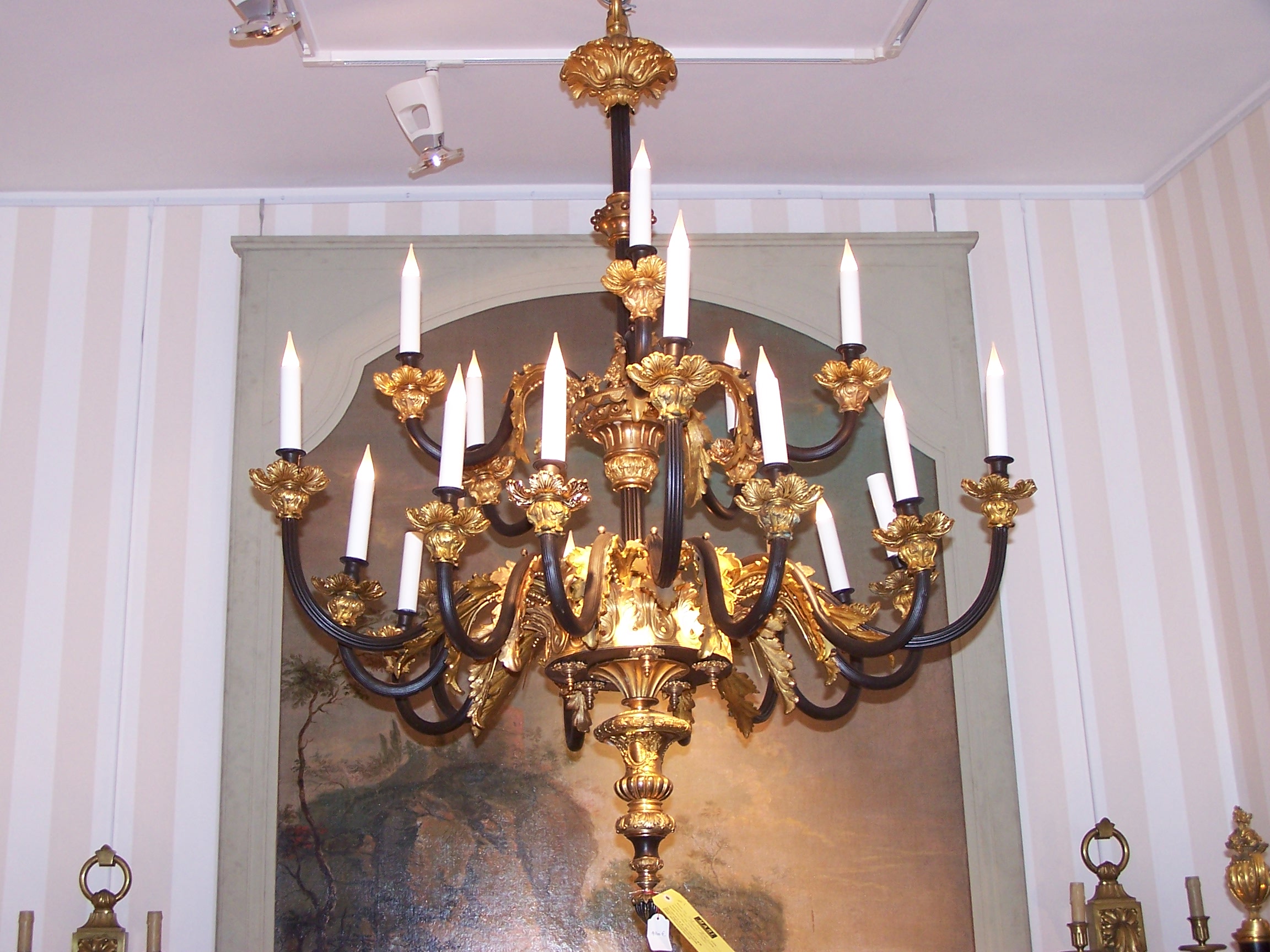 French Restauration style, bronze d'ore and patinated bronze, twenty-two light chandelier
