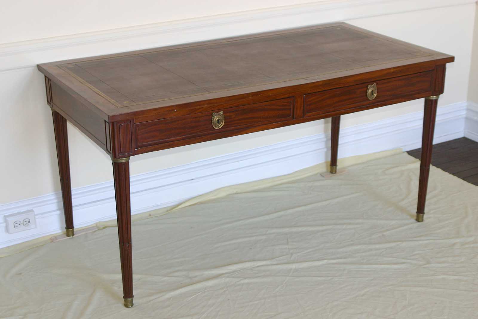 French, Neoclassical style, flame mahogany bureau plat