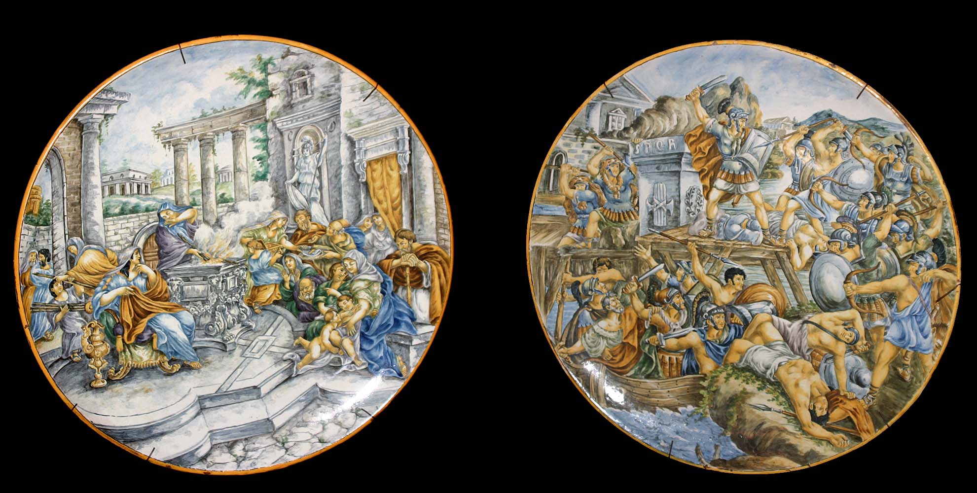 Pair of large, Italian, Faience, chargers