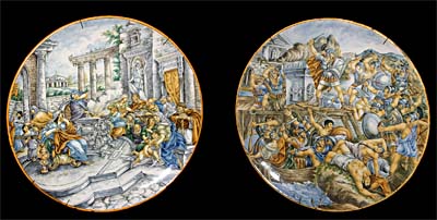 Pair of large, Italian, Faience, chargers