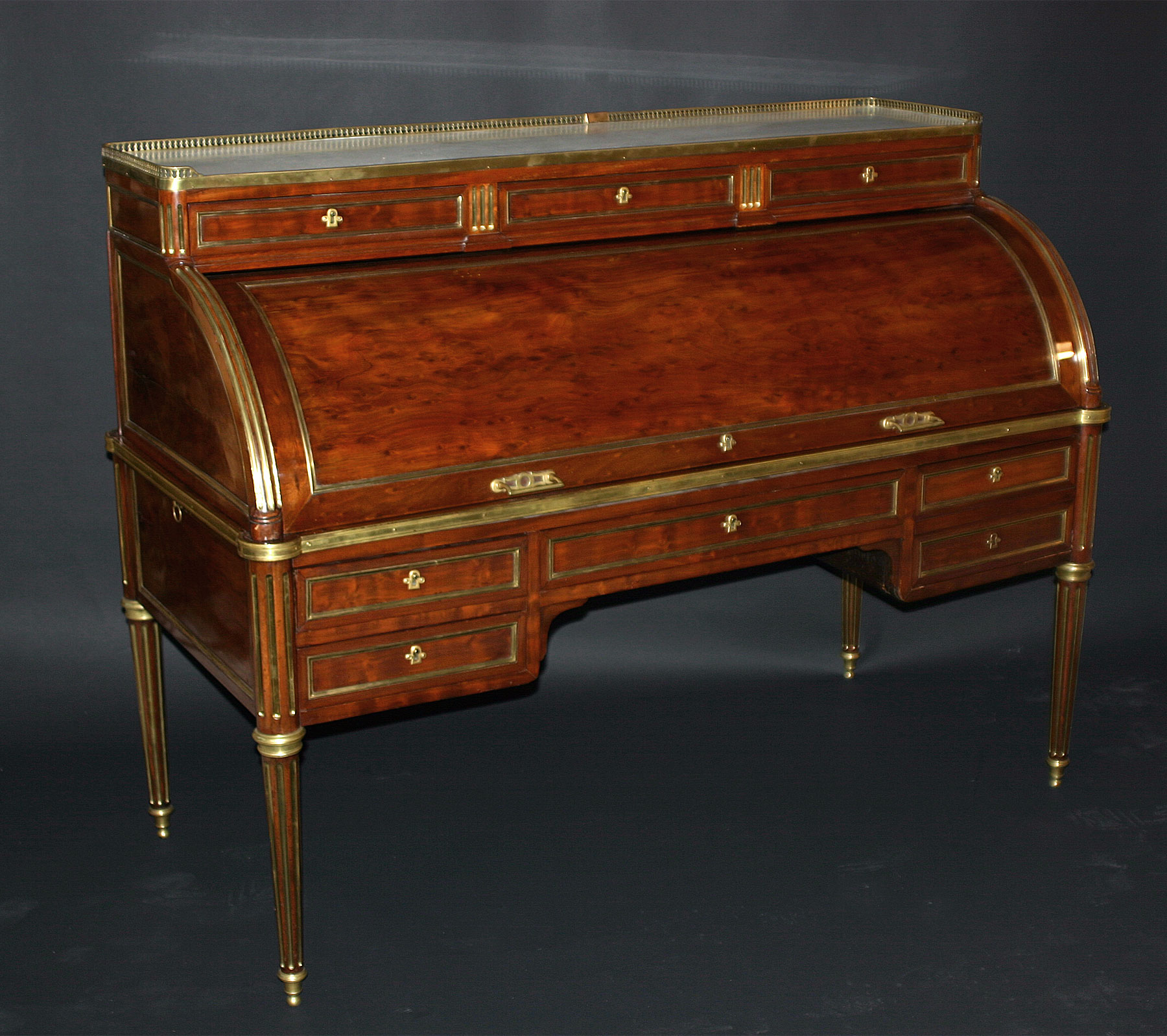 Louis XVI, ormolu and brass-mounted, mahogany bureau à cylindre