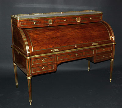 Louis XVI, ormolu and brass-mounted, mahogany bureau à cylindre