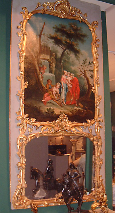 Very fine and rare, French Louis XV period, painted and parcel gilded trumeau