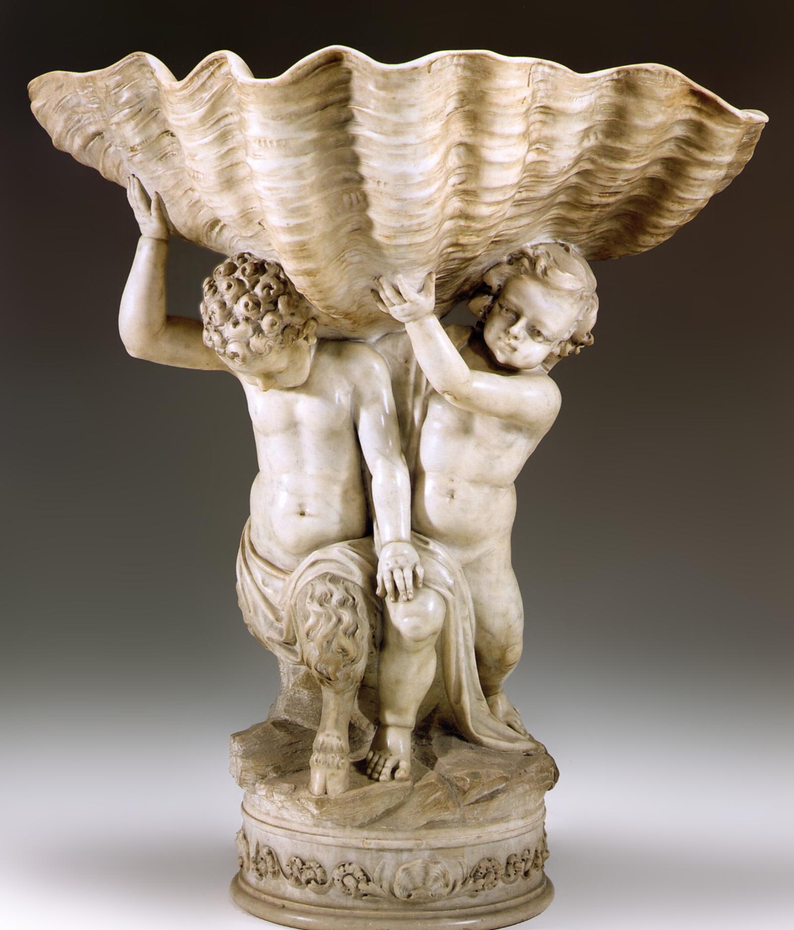 Very fine, Italian, sculpted marble fountain base of large dimensions