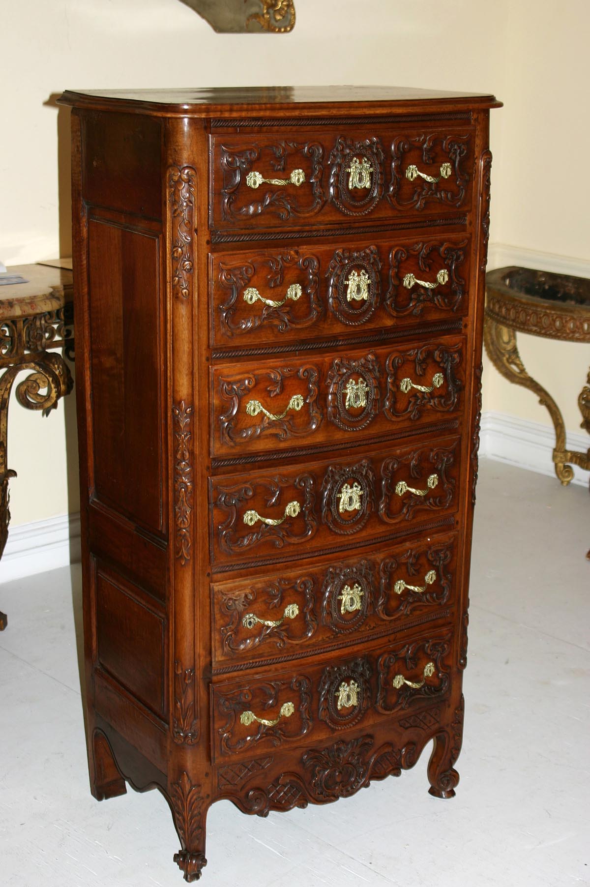 Fine, Louis XV-Louis XVI Transition style semainier (tall chest of drawers)
