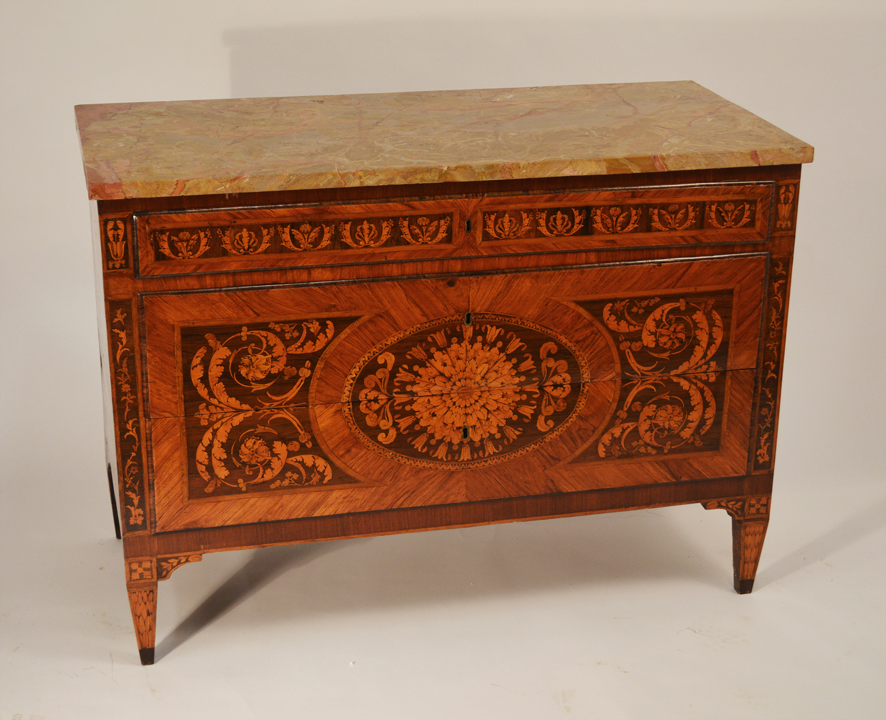 Very Fine, Northern Italian, Neoclassical period, marquetry-inlaid commode